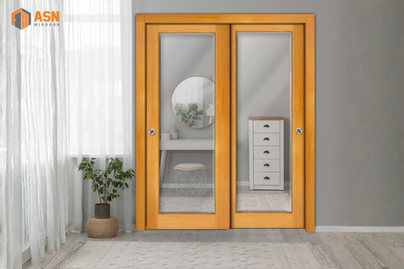 Cửa Nhôm Giả Gỗ 2 Cánh