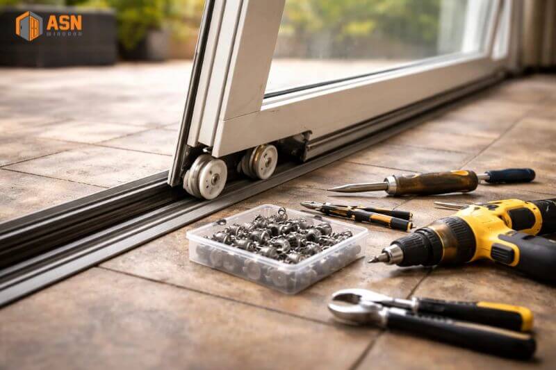Cách thay bánh xe cửa lùa nhôm Xingfa