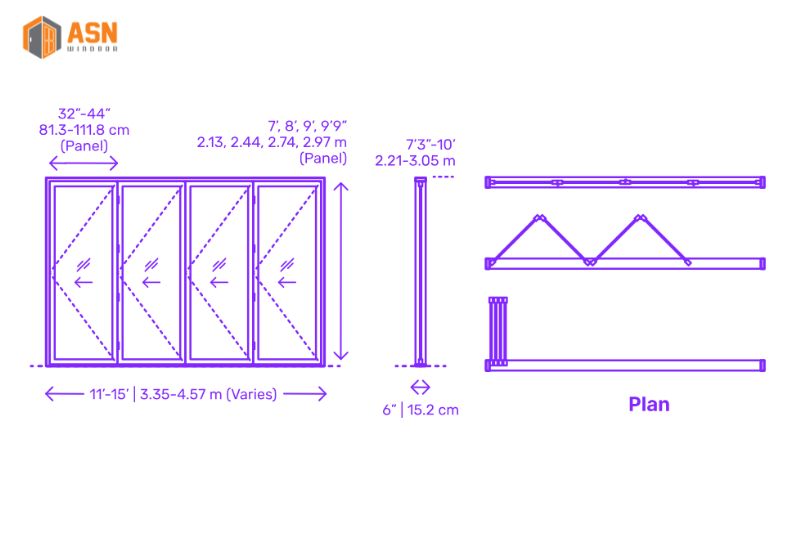 kích thước cửa 4 cánh