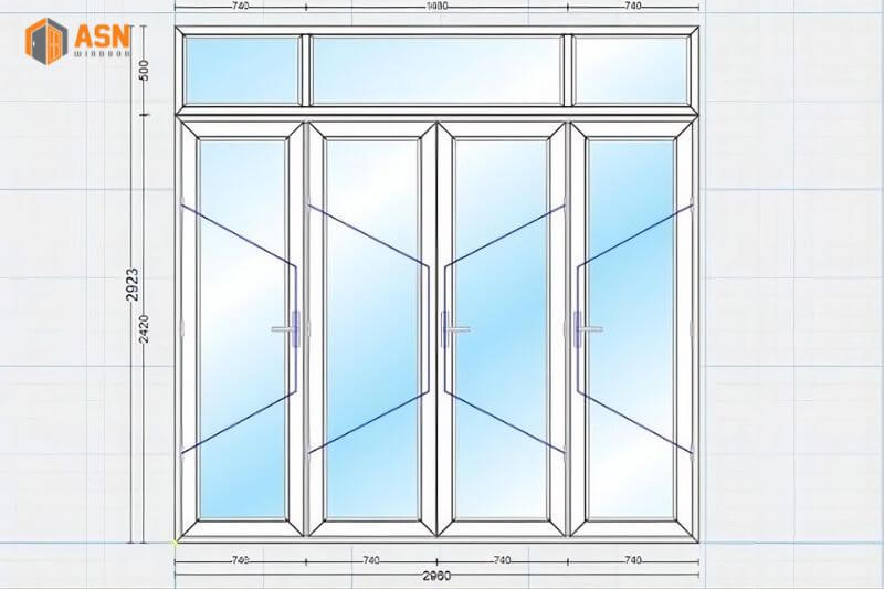 Nhà rộng 5m thì cửa chính 4 cánh rộng bao nhiêu